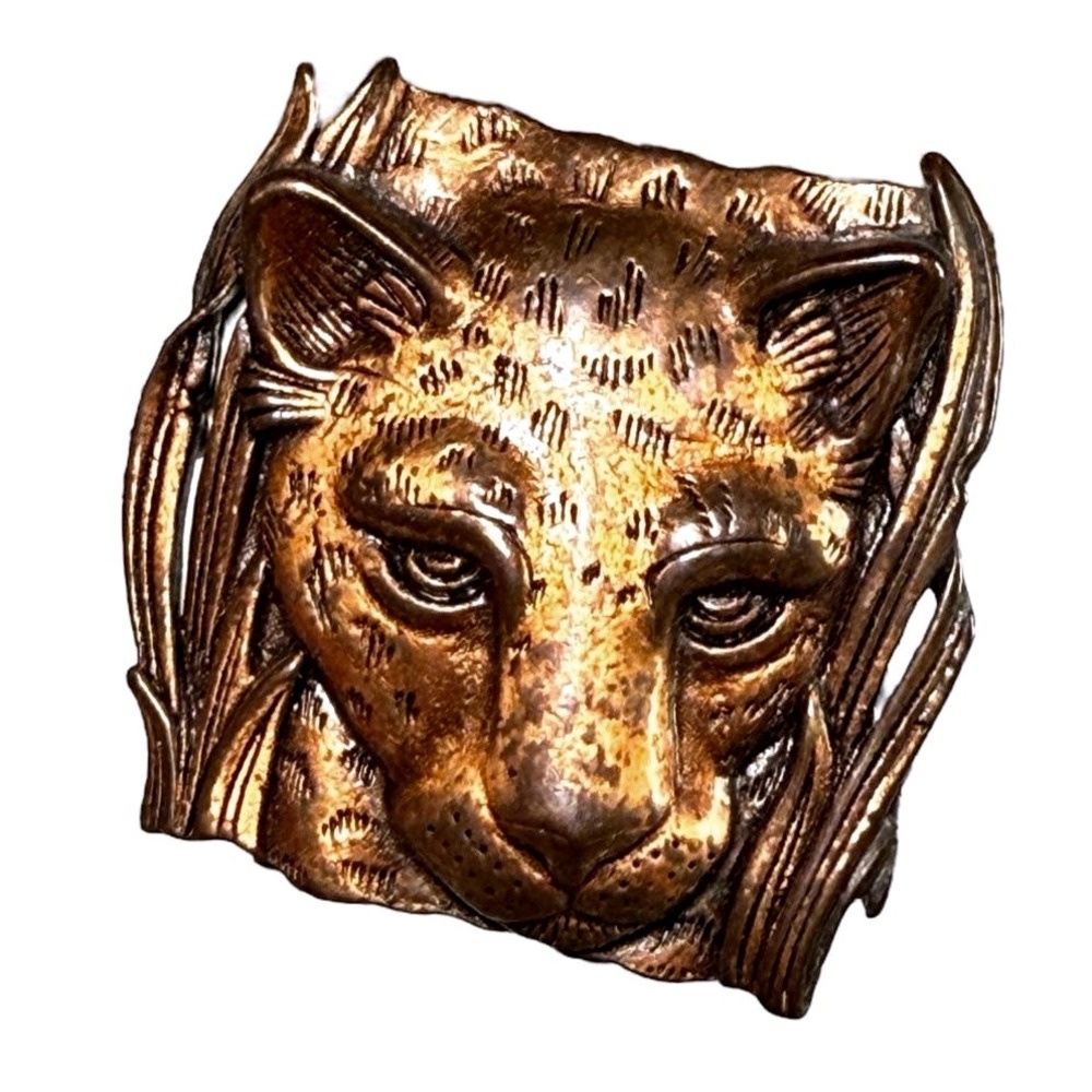 Vintage Big Cat Earrings Leopard Lion Copper Tone Statement JJ Jonette 1986 - Picture 7 of 9